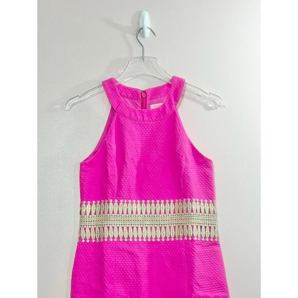 Lilly Pulitzer Ashlyn Hot Pink Magenta Gold Embellished Shift Halter Dress Sz. 0 - Picture 6 of 9